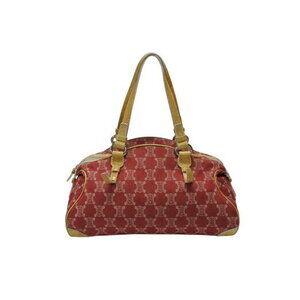 Celine Macadam Canvas Shoulder Bag Red Leather